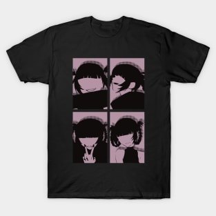 Call of the Night or Yofukashi no Uta Anime Characters Nazuna Nanakusa Face without Eyes in Cool 4 Panels Pop Art Style T-Shirt